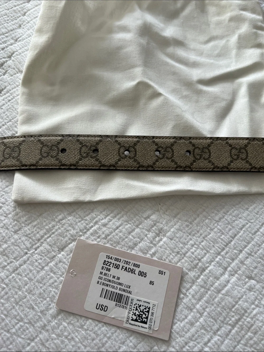 Gucci GG Canvas Belt in Beige Monogram with Brown Leather and Gold Buckle